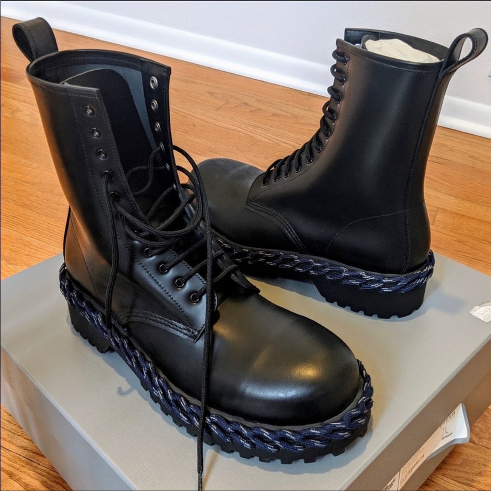 Men's Balenciaga Braided Leather Combat Boots